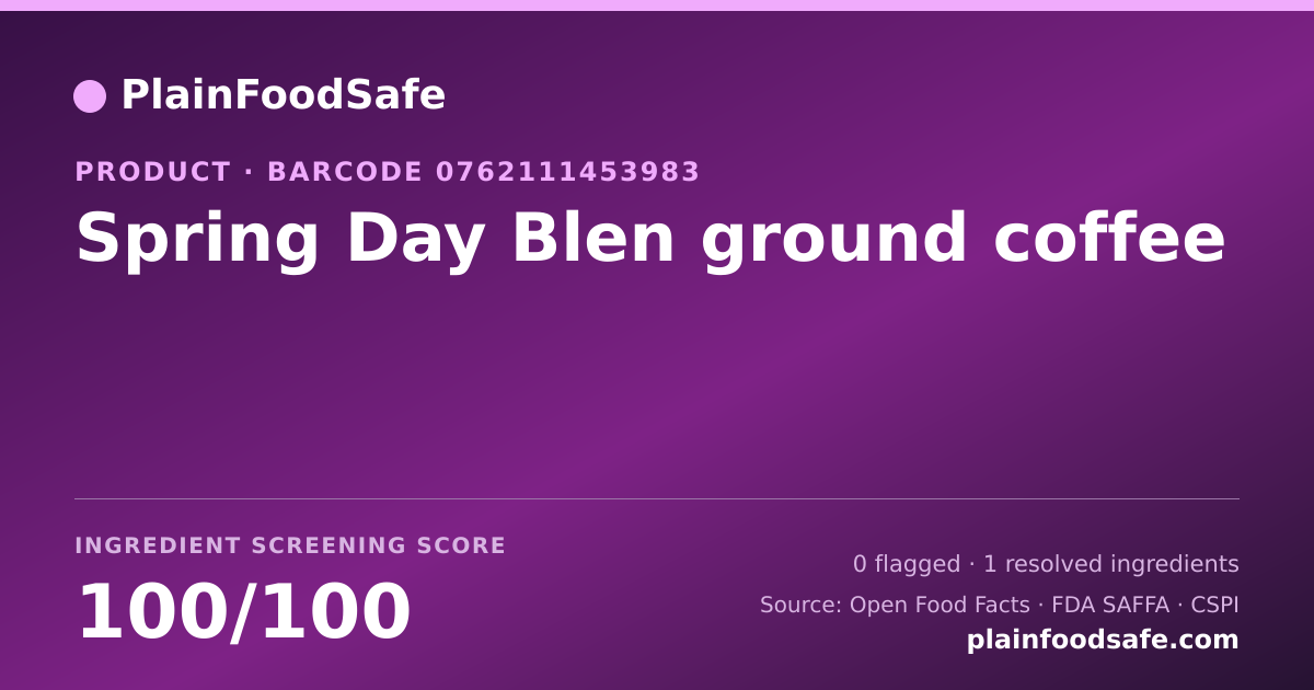 Share card for Spring Day Blen ground coffee Food Ingredient Profile