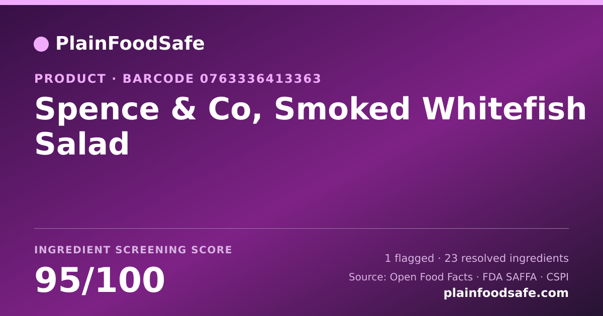 Share card for Spence & Co, Smoked Whitefish Salad Food Ingredient Profile