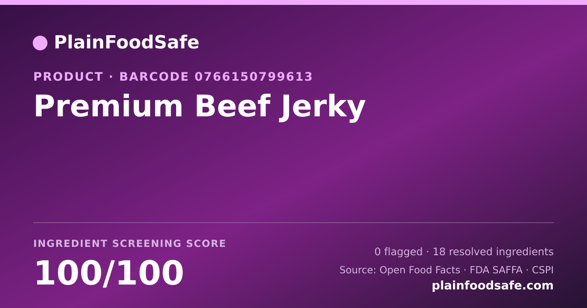 Share card for Premium Beef Jerky Food Ingredient Profile