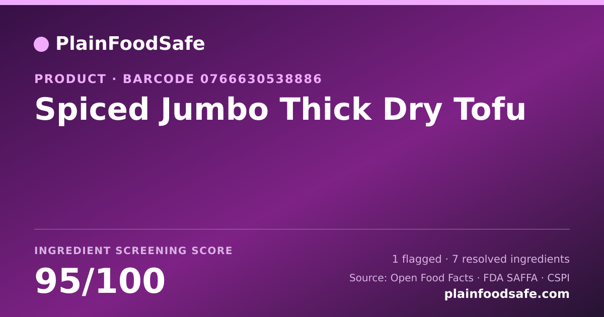 Share card for Spiced Jumbo Thick Dry Tofu Food Ingredient Profile