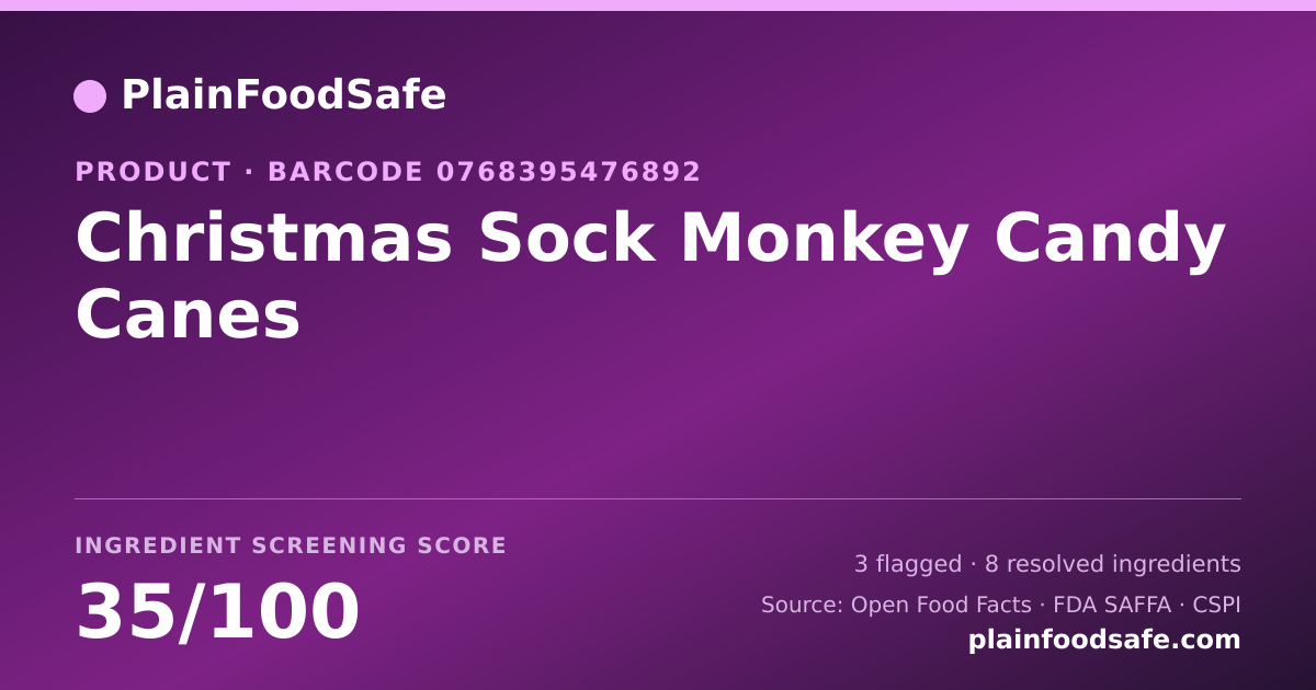Share card for Christmas Sock Monkey Candy Canes Food Ingredient Profile