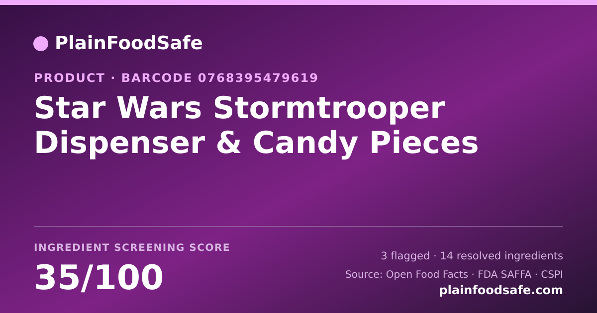 Share card for Star Wars Stormtrooper Dispenser & Candy Pieces Food Ingredient Profile