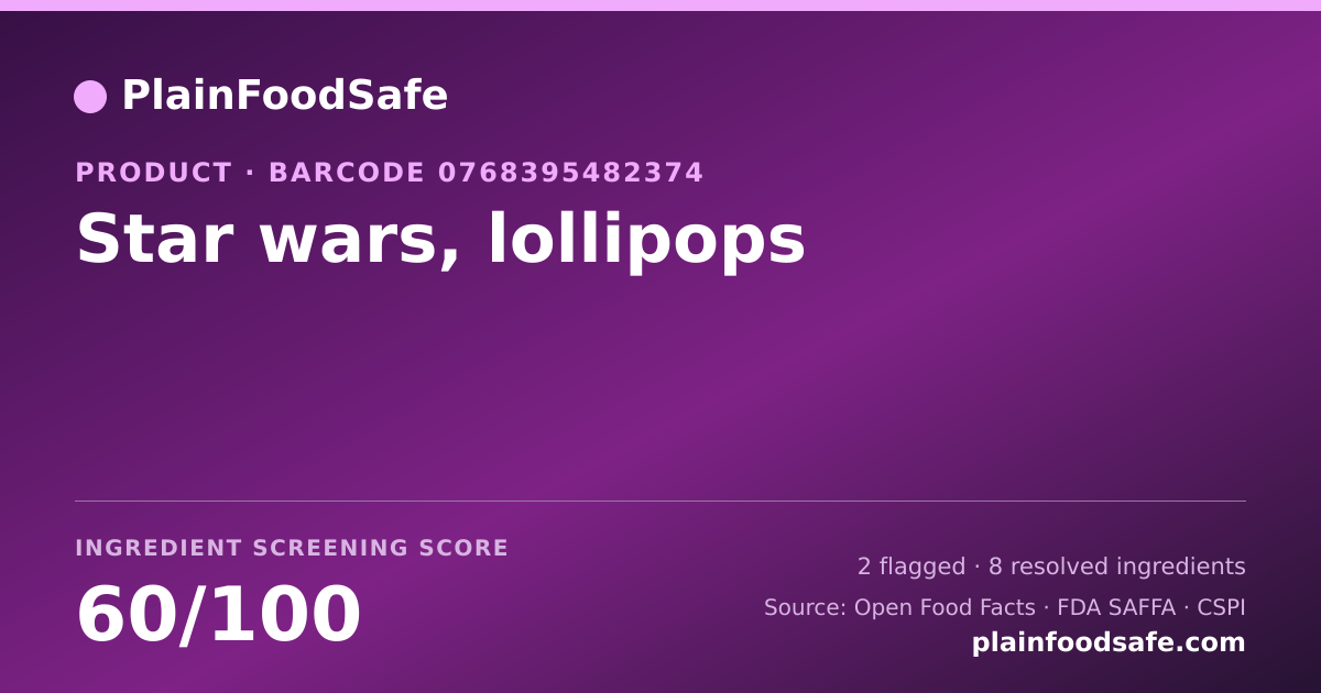 Share card for Star wars, lollipops Food Ingredient Profile