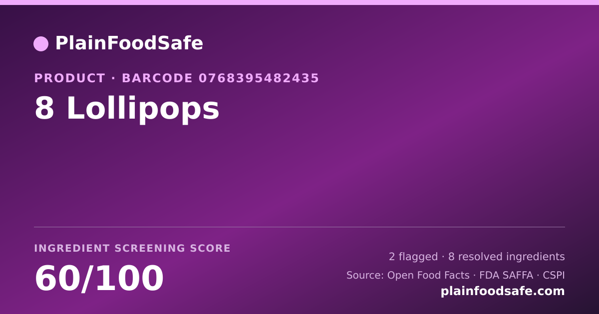 Share card for 8 Lollipops Food Ingredient Profile