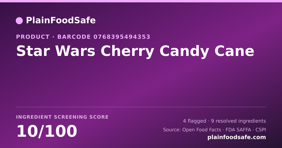 Share card for Star Wars Cherry Candy Cane Food Ingredient Profile