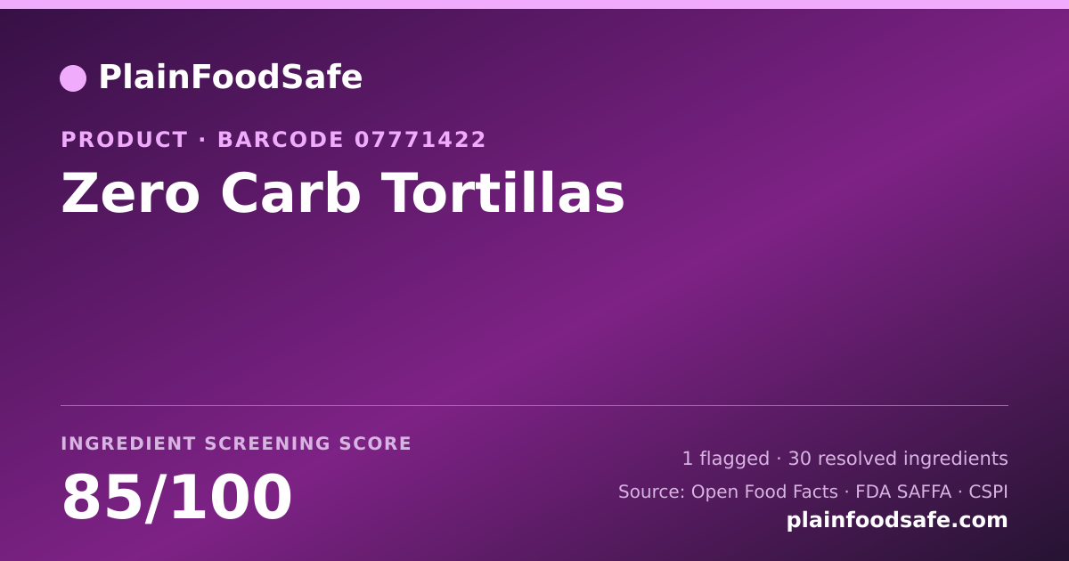 Share card for Zero Carb Tortillas Food Ingredient Profile