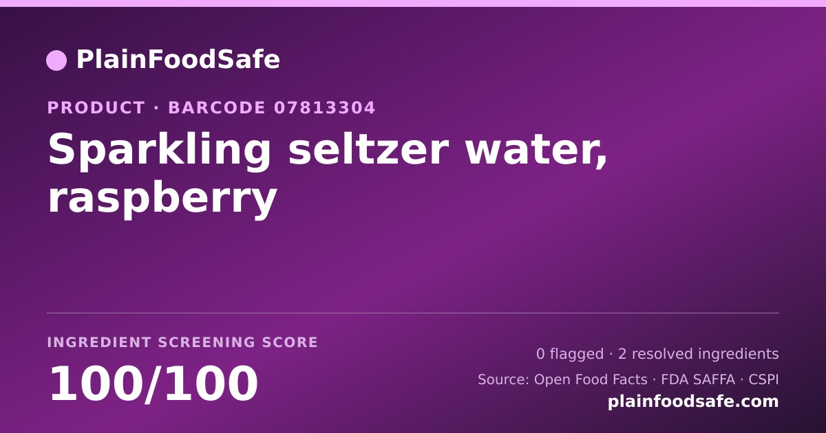 Share card for Sparkling seltzer water, raspberry Food Ingredient Profile