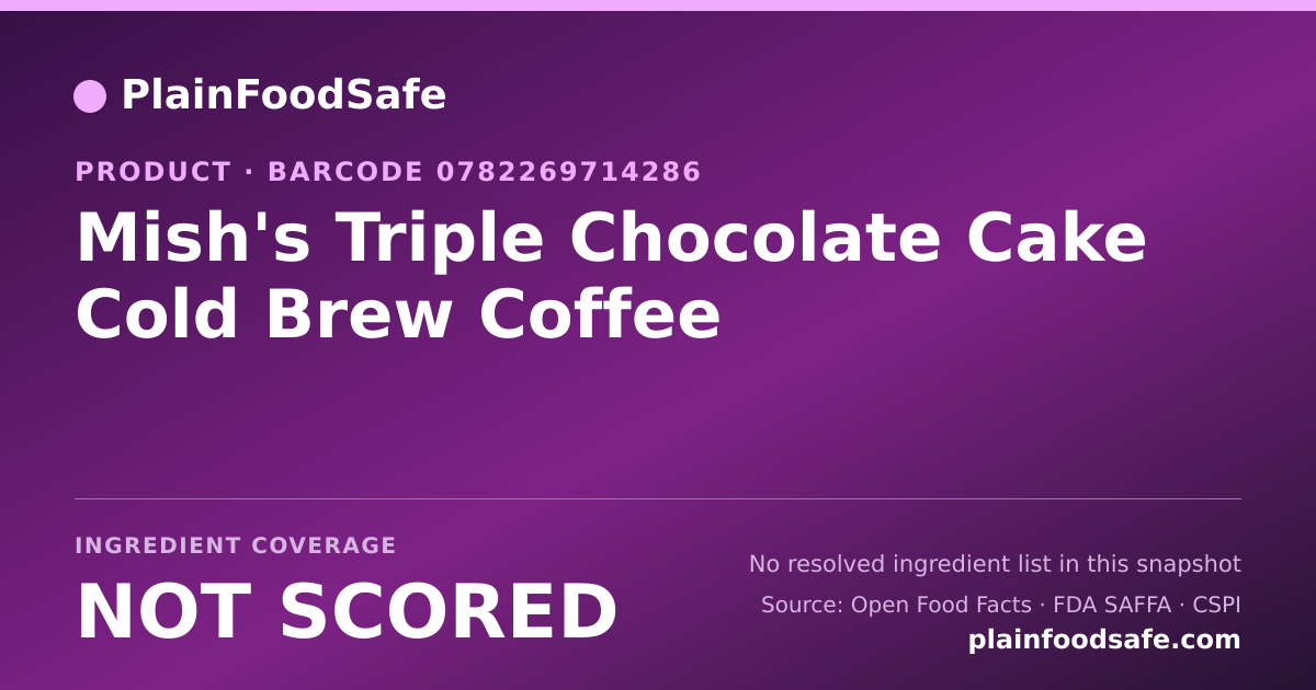 Share card for Mish's Triple Chocolate Cake Cold Brew Coffee Food Ingredient Profile