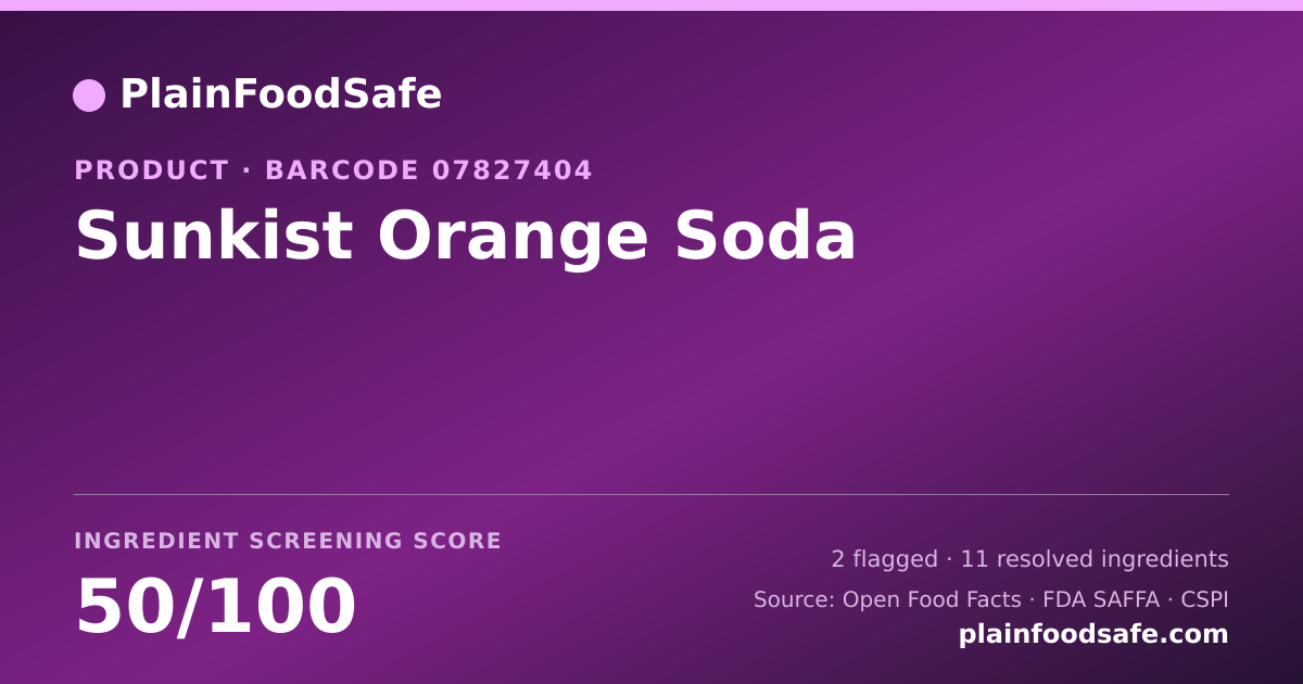 Share card for Sunkist Orange Soda Food Ingredient Profile
