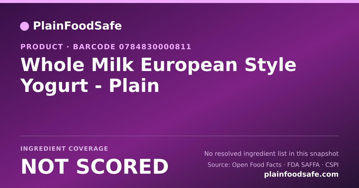 Share card for Whole Milk European Style Yogurt - Plain Food Ingredient Profile