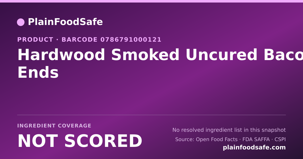 Share card for Hardwood Smoked Uncured Bacon Ends Food Ingredient Profile