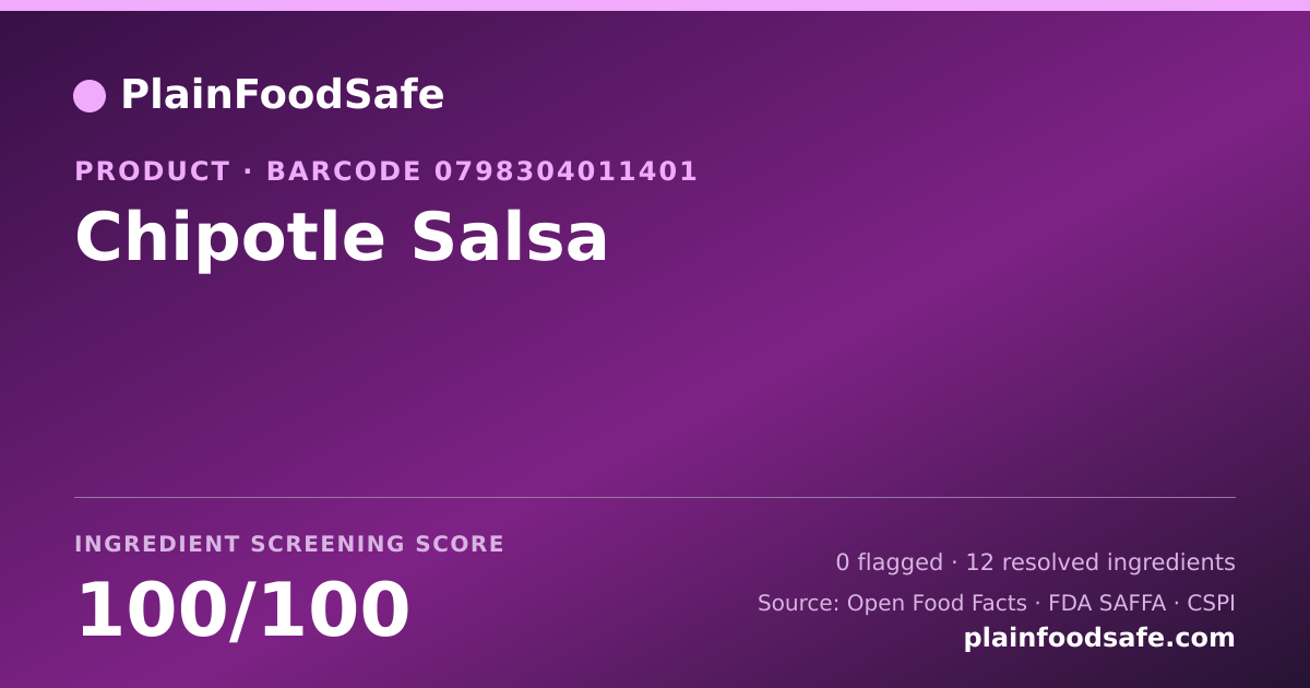 Share card for Chipotle Salsa Food Ingredient Profile