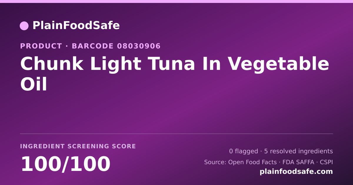 Share card for Chunk Light Tuna In Vegetable Oil Food Ingredient Profile
