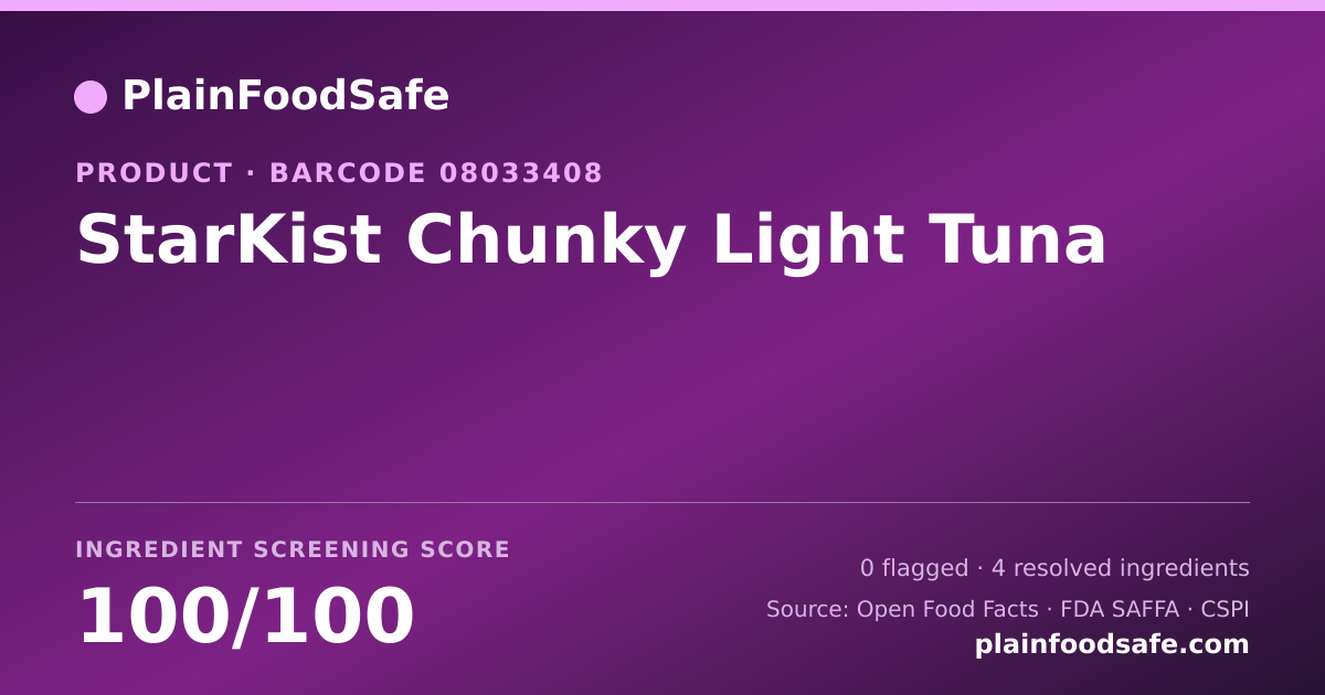Share card for StarKist Chunky Light Tuna Food Ingredient Profile