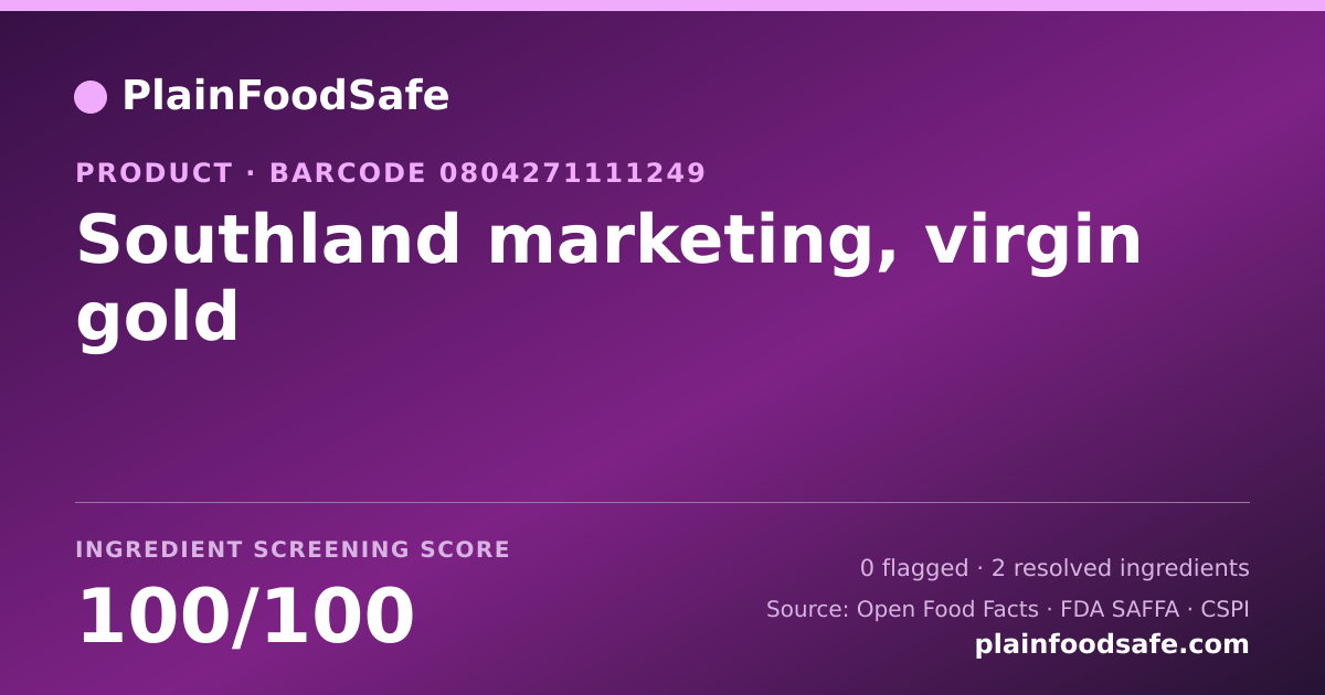 Share card for Southland marketing, virgin gold Food Ingredient Profile