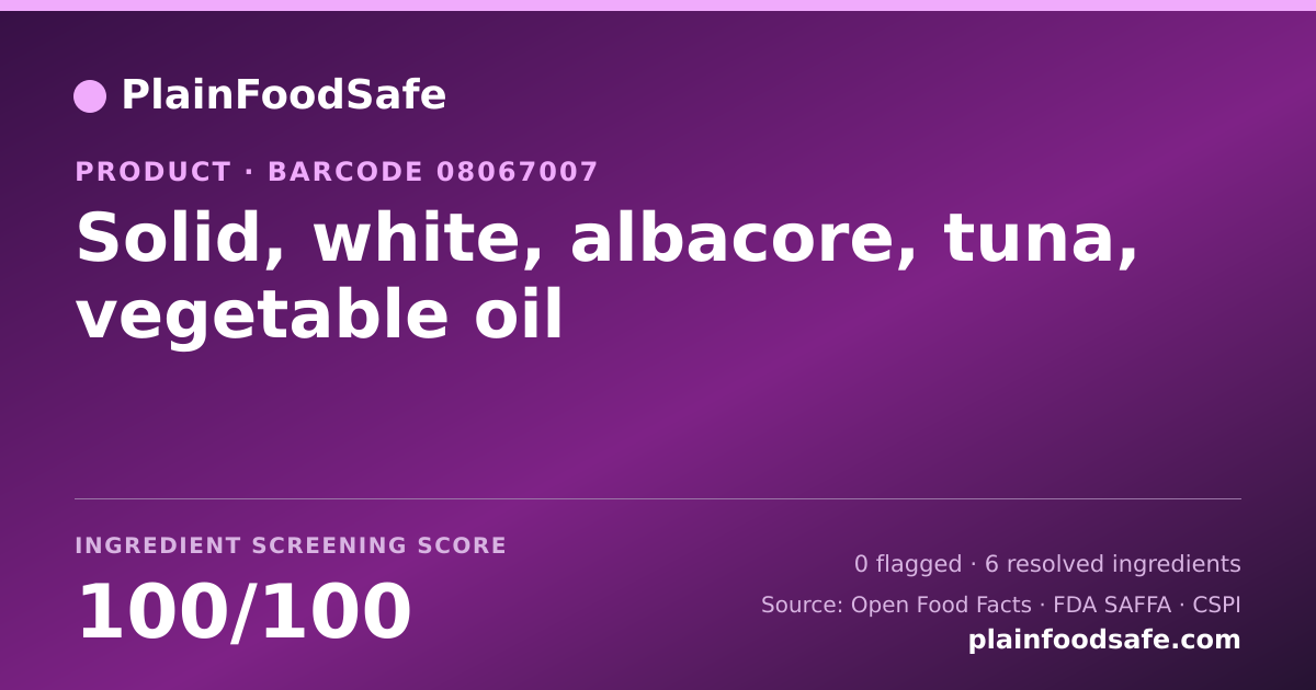 Share card for Solid, white, albacore, tuna, vegetable oil Food Ingredient Profile