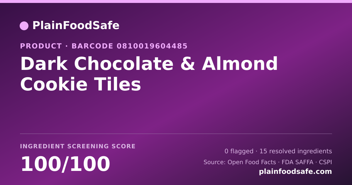 Share card for Dark Chocolate & Almond Cookie Tiles Food Ingredient Profile