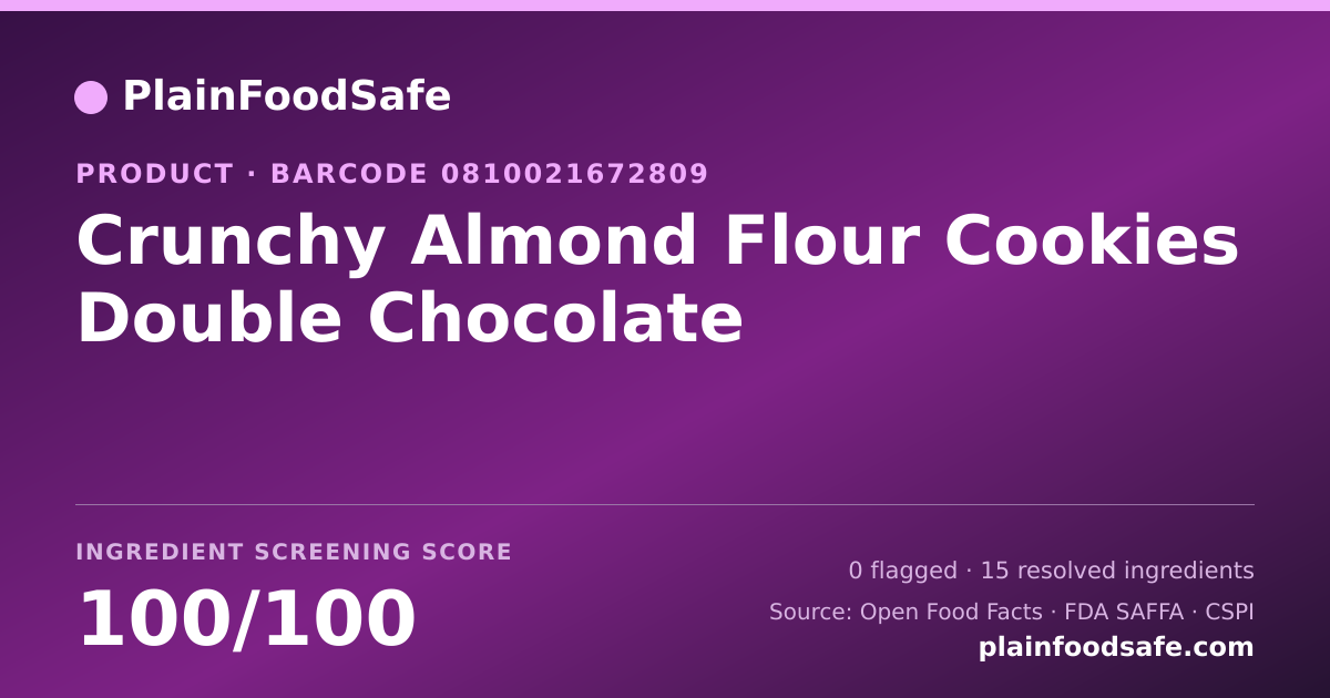 Share card for Crunchy Almond Flour Cookies Double Chocolate Food Ingredient Profile