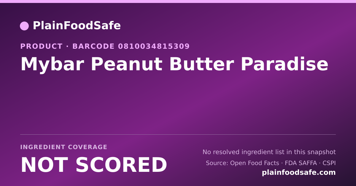 Share card for Mybar Peanut Butter Paradise Food Ingredient Profile