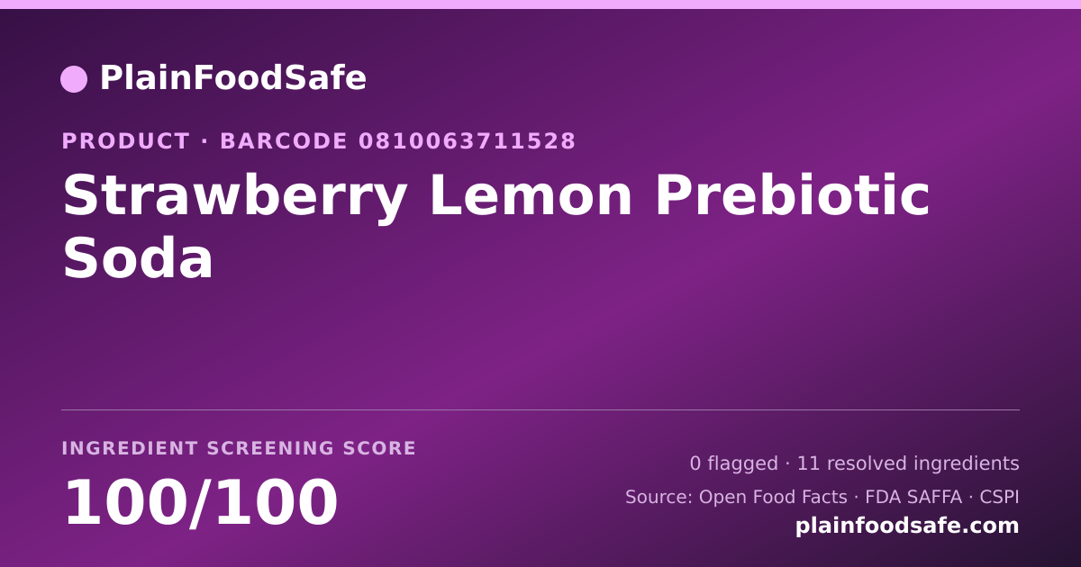 Share card for Strawberry Lemon Prebiotic Soda Food Ingredient Profile