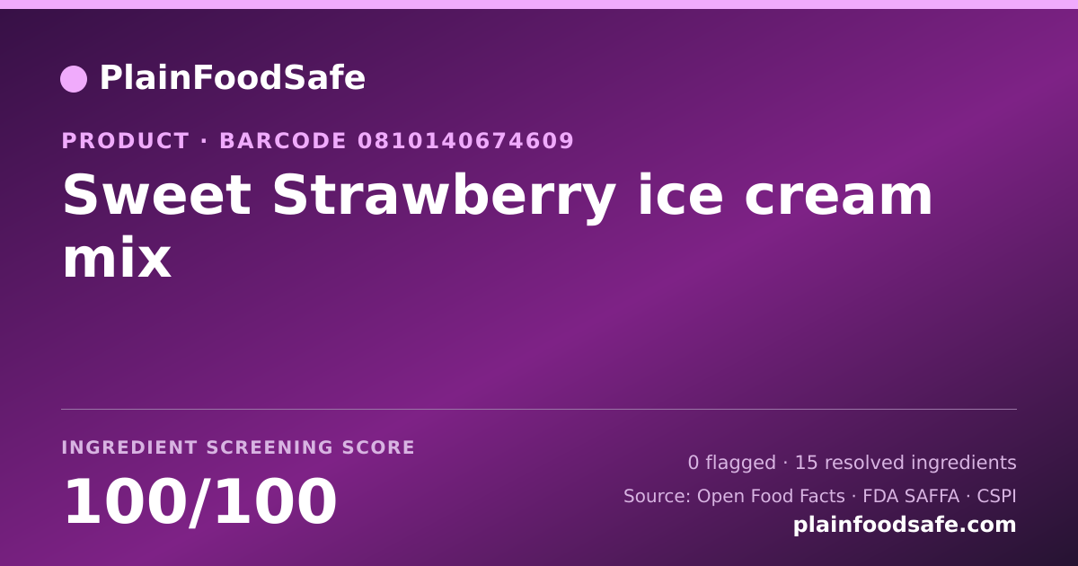 Share card for Sweet Strawberry ice cream mix Food Ingredient Profile