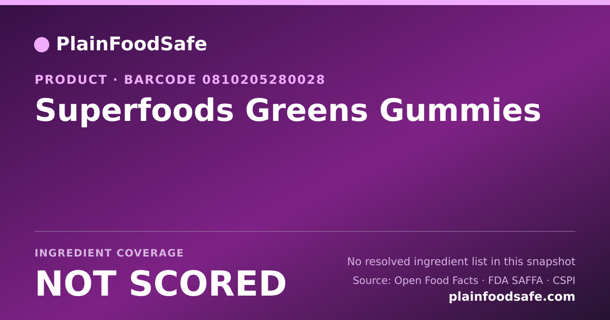 Share card for Superfoods Greens Gummies Food Ingredient Profile