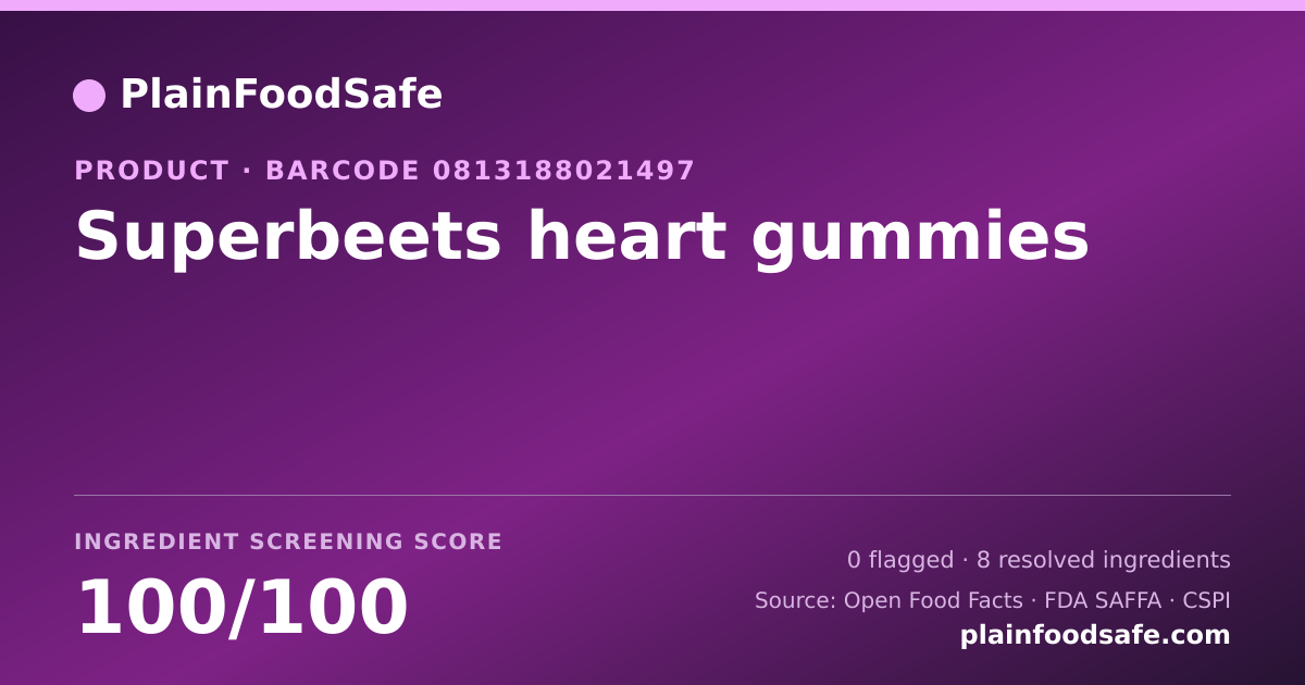 Share card for Superbeets heart gummies Food Ingredient Profile