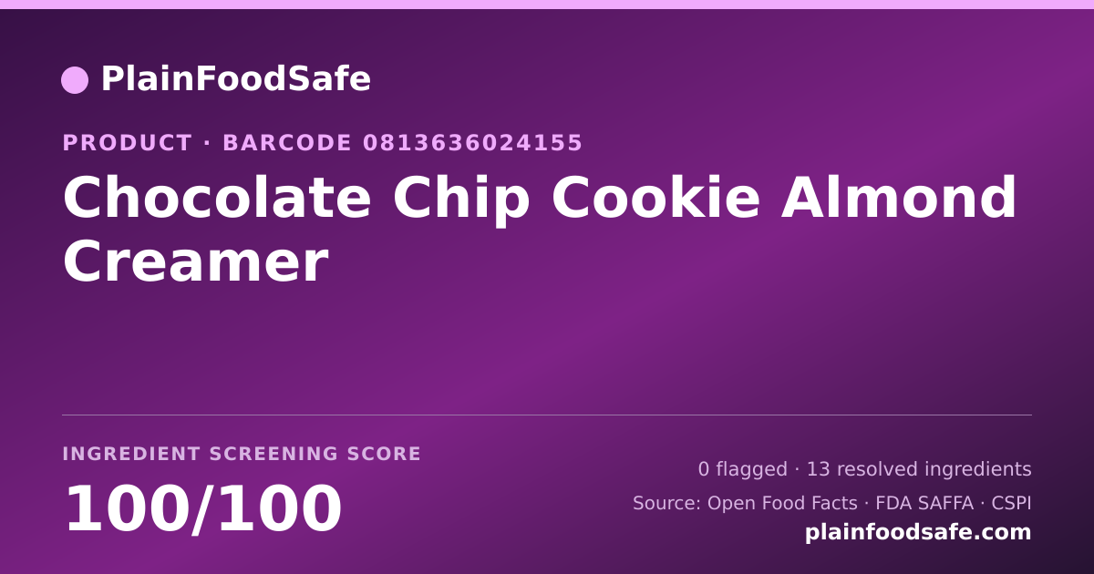 Share card for Chocolate Chip Cookie Almond Creamer Food Ingredient Profile