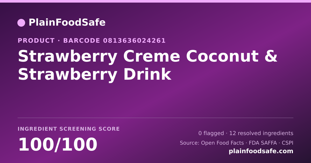 Share card for Strawberry Creme Coconut & Strawberry Drink Food Ingredient Profile