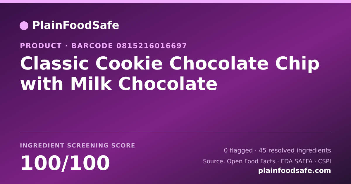 Share card for Classic Cookie Chocolate Chip with Milk Chocolate Food Ingredient Profile