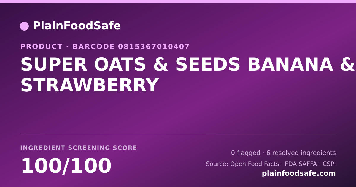 Share card for SUPER OATS & SEEDS BANANA & STRAWBERRY Food Ingredient Profile