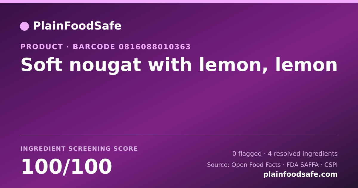 Share card for Soft nougat with lemon, lemon Food Ingredient Profile