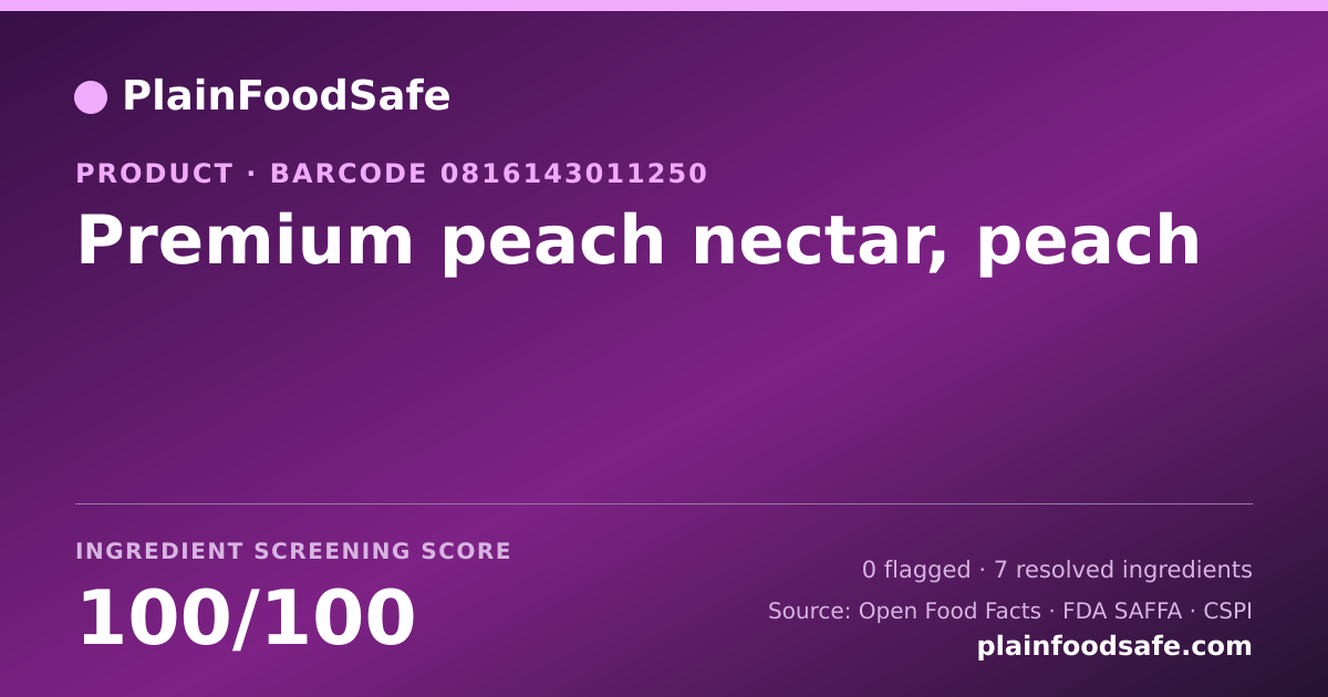 Share card for Premium peach nectar, peach Food Ingredient Profile