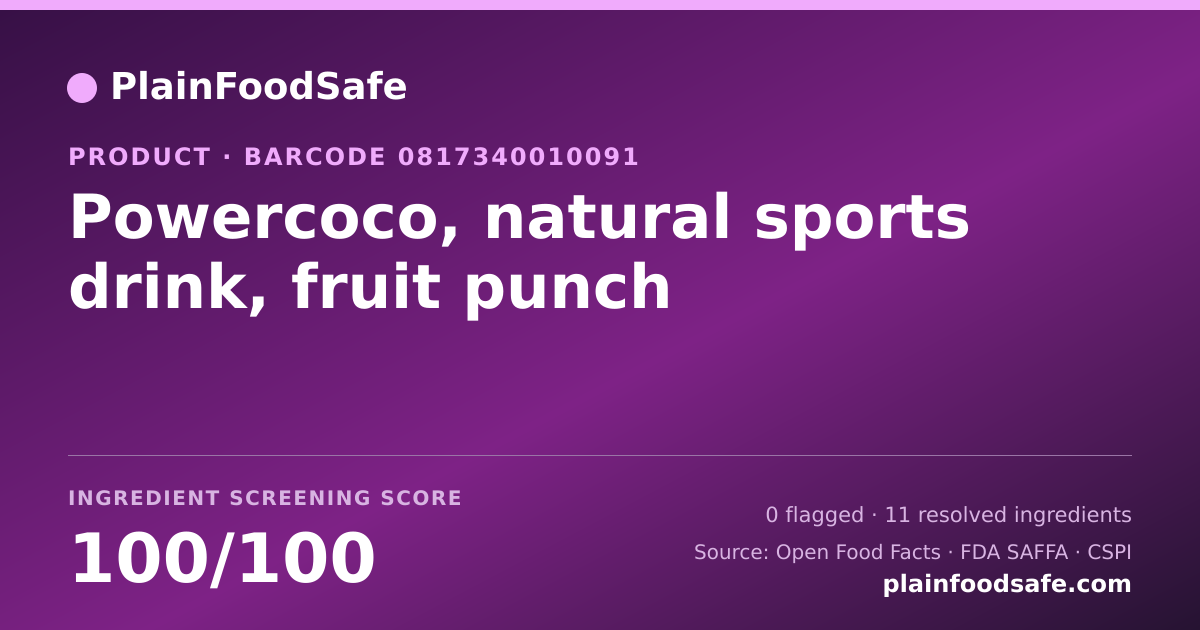 Share card for Powercoco, natural sports drink, fruit punch Food Ingredient Profile