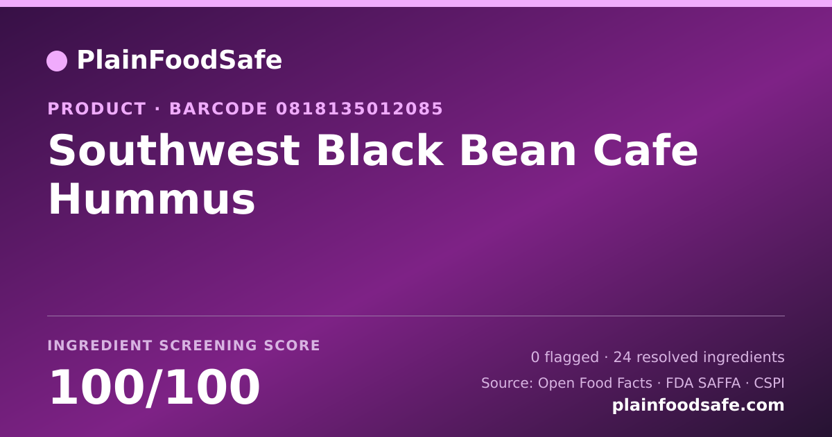 Share card for Southwest Black Bean Cafe Hummus Food Ingredient Profile