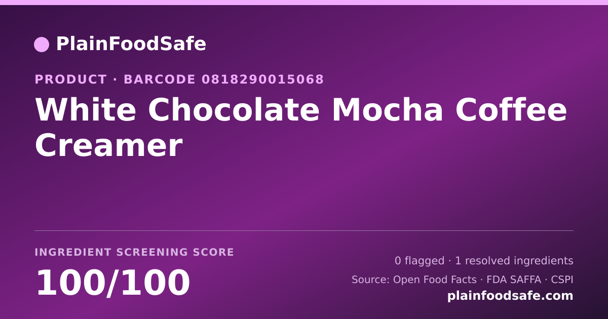 Share card for White Chocolate Mocha Coffee Creamer Food Ingredient Profile