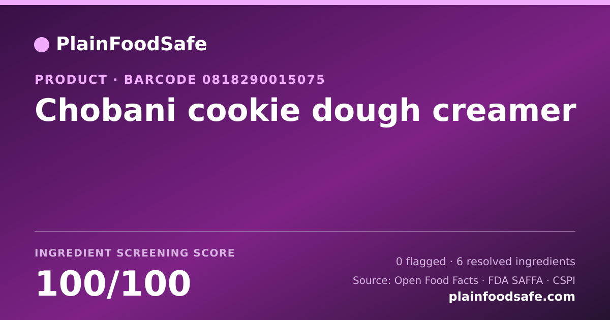 Share card for Chobani cookie dough creamer Food Ingredient Profile