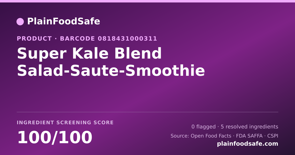 Share card for Super Kale Blend Salad-Saute-Smoothie Food Ingredient Profile