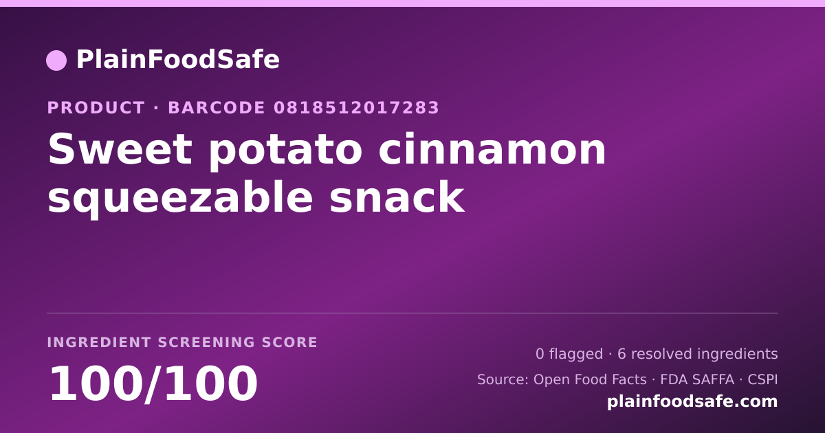 Share card for Sweet potato cinnamon squeezable snack Food Ingredient Profile