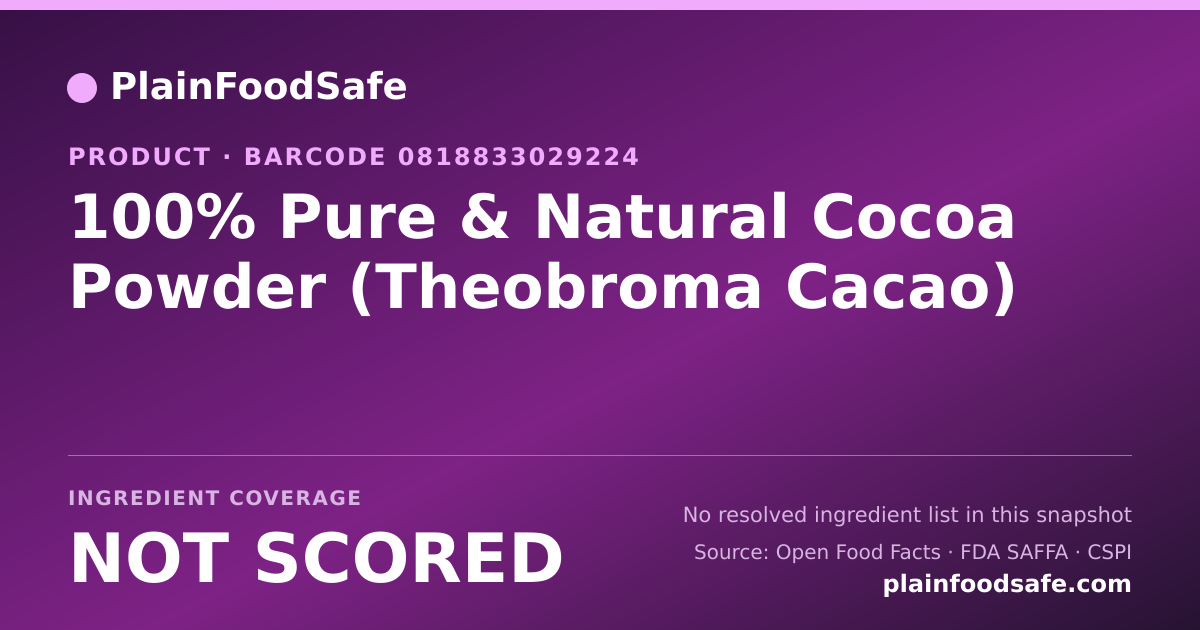 Share card for 100% Pure & Natural Cocoa Powder (Theobroma Cacao) Food Ingredient Profile