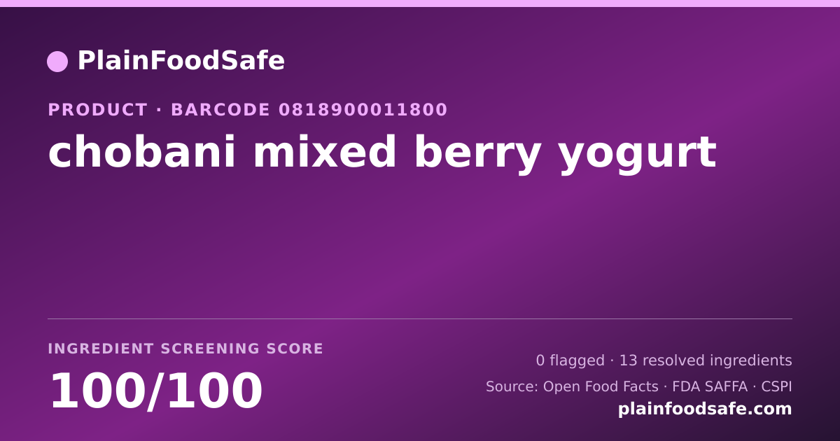 Share card for chobani mixed berry yogurt Food Ingredient Profile