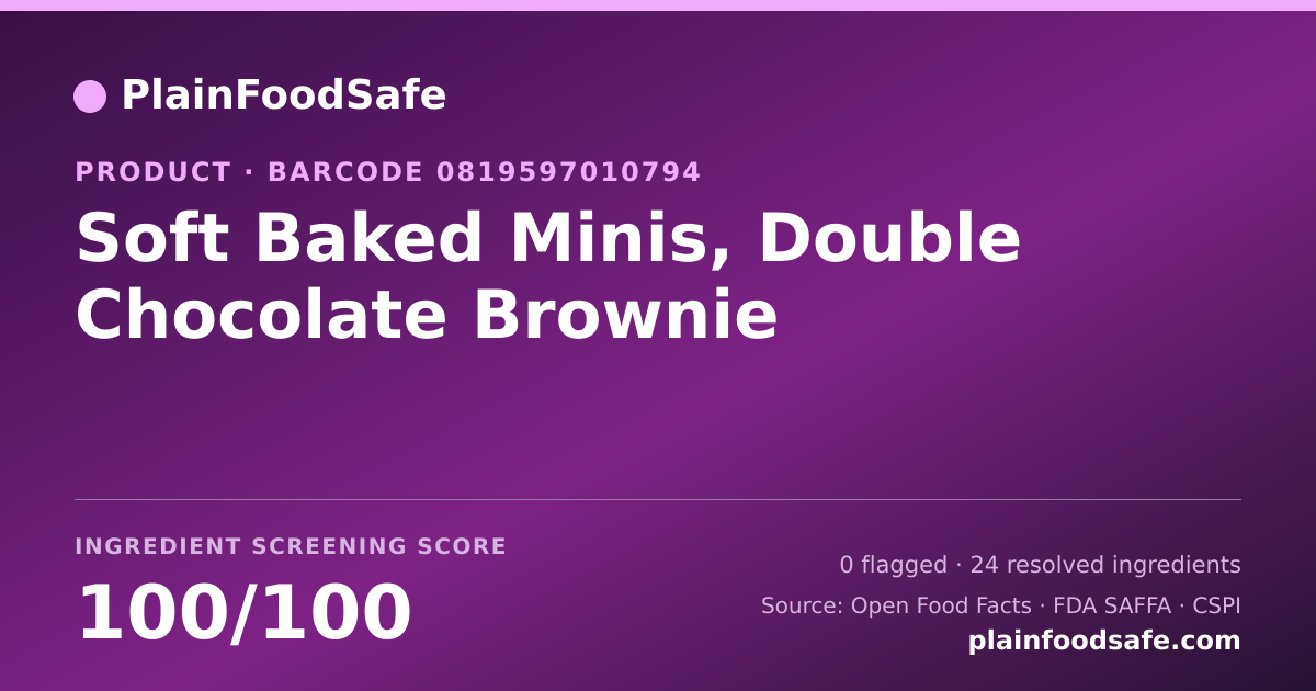 Share card for Soft Baked Minis, Double Chocolate Brownie Food Ingredient Profile