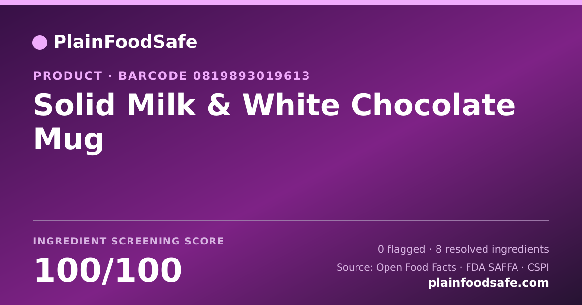 Share card for Solid Milk & White Chocolate Mug Food Ingredient Profile