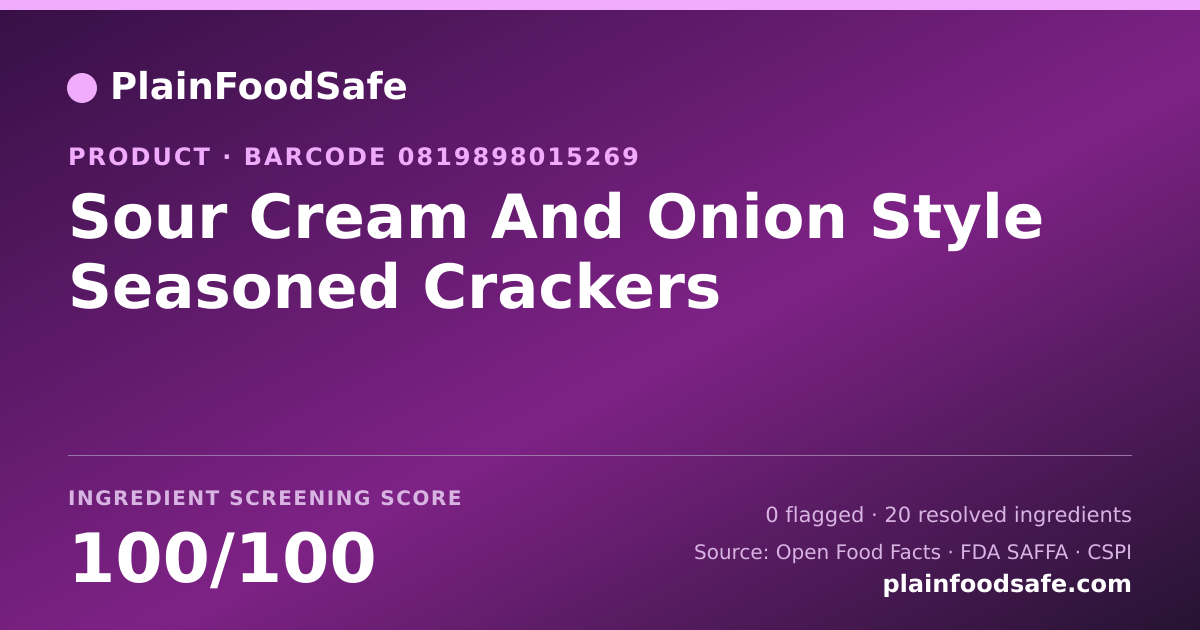 Share card for Sour Cream And Onion Style Seasoned Crackers Food Ingredient Profile