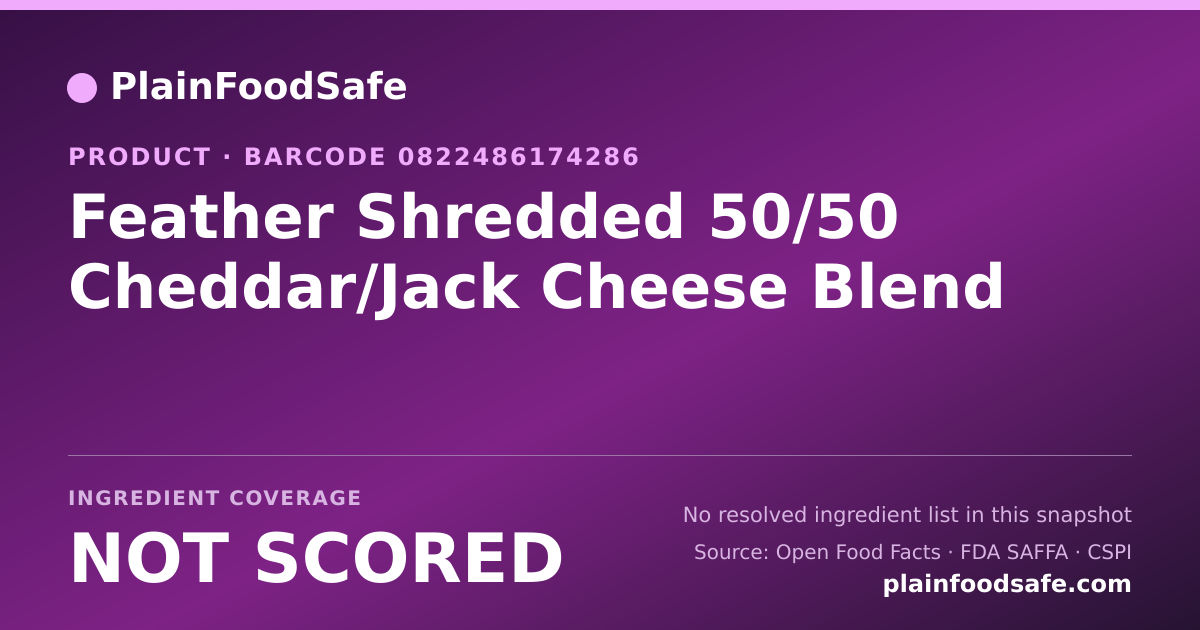 Share card for Feather Shredded 50/50 Cheddar/Jack Cheese Blend Food Ingredient Profile