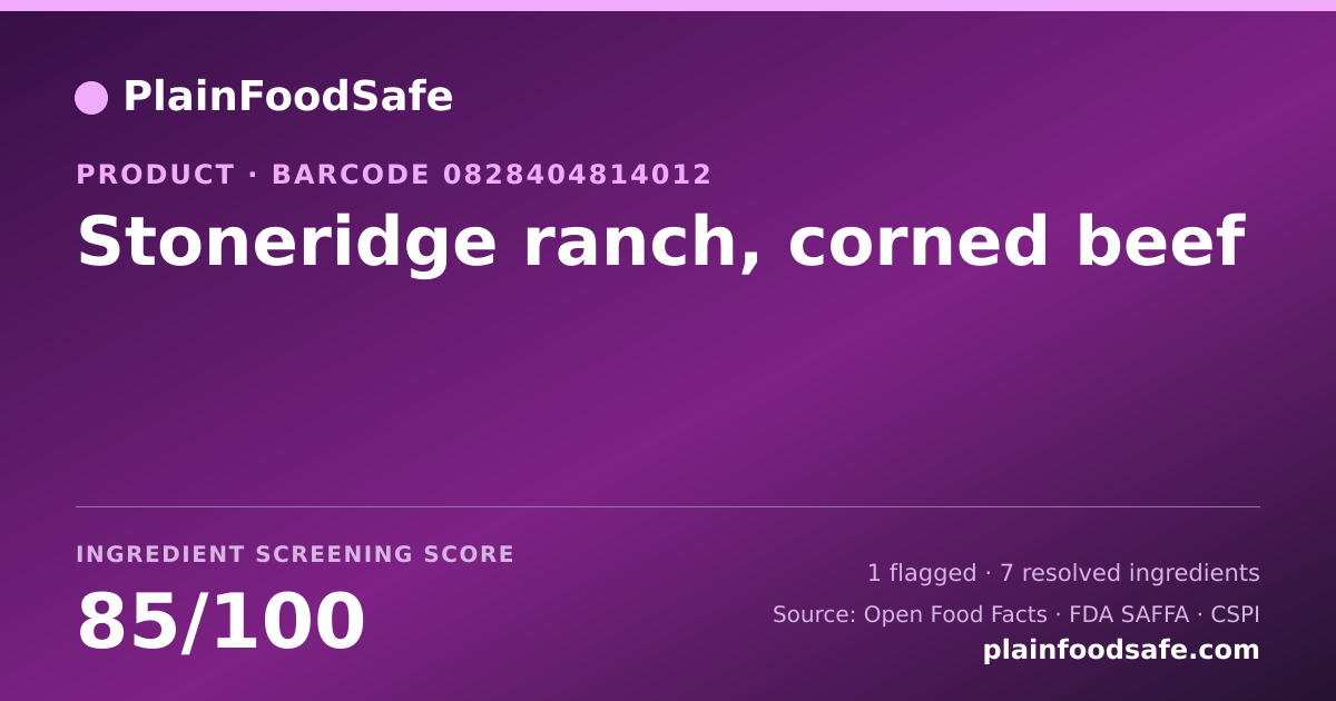 Share card for Stoneridge ranch, corned beef Food Ingredient Profile