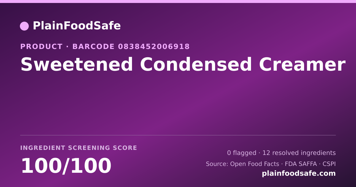 Share card for Sweetened Condensed Creamer Food Ingredient Profile