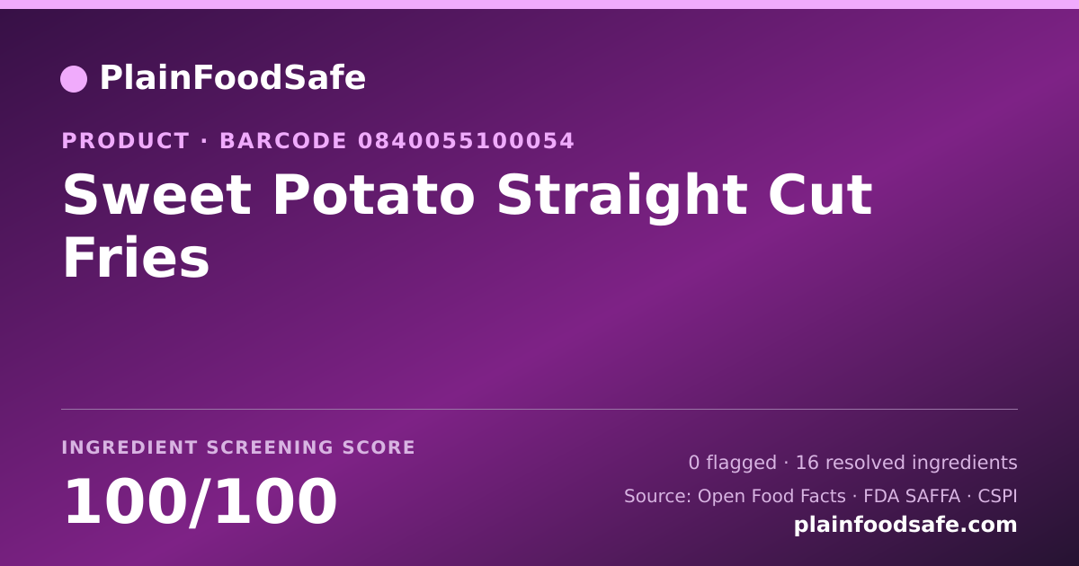 Share card for Sweet Potato Straight Cut Fries Food Ingredient Profile