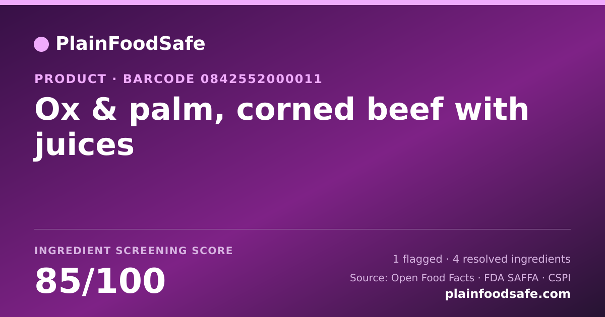 Share card for Ox & palm, corned beef with juices Food Ingredient Profile