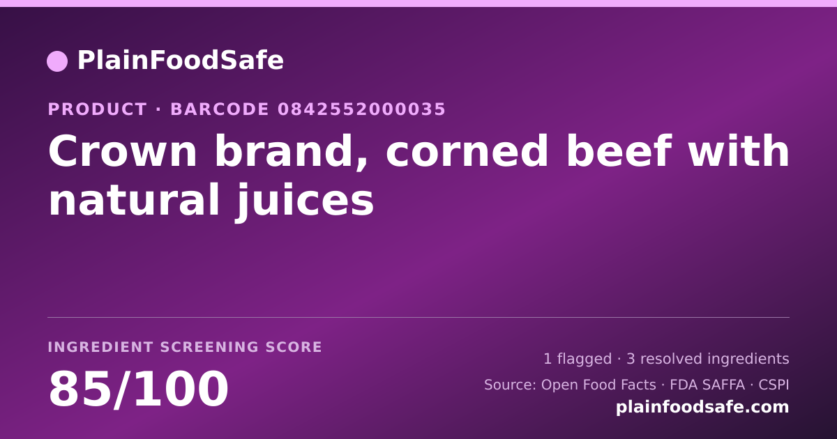 Share card for Crown brand, corned beef with natural juices Food Ingredient Profile